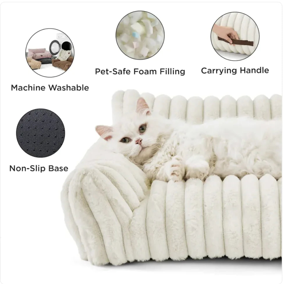 Bedsure Cute Cat Sofa - Soft Corduroy Fleece Pet Bed - PetsAnonymous